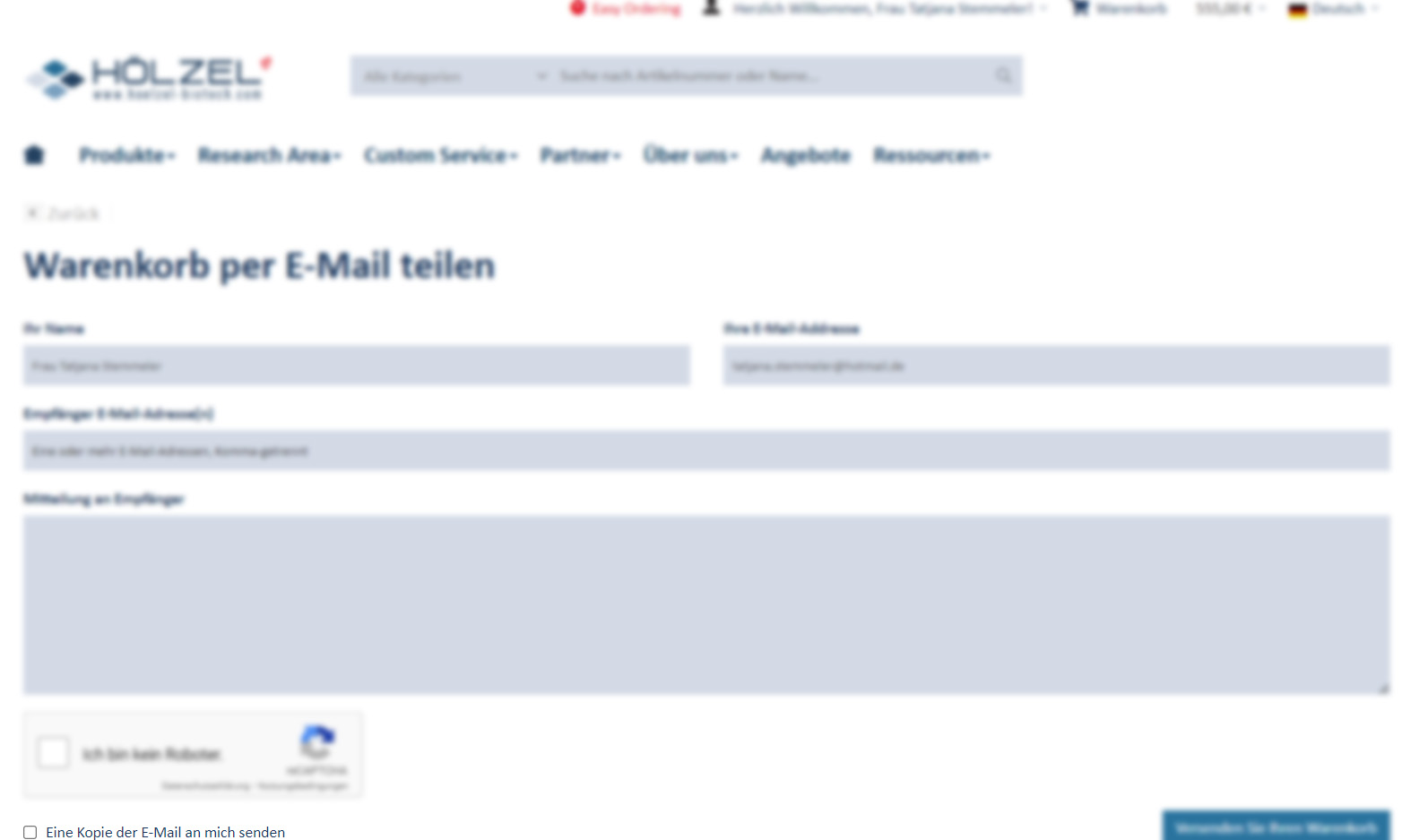 Fig. 4: Eine Kopie der E-Mail an mich senden